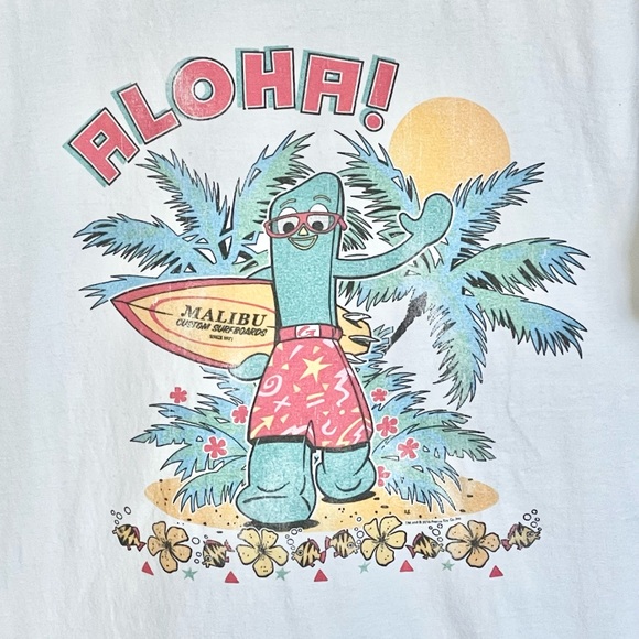 Gumby Aloha! Surf Beach Palm Graphic White T Shirt Adult size Medium - Picture 3 of 6
